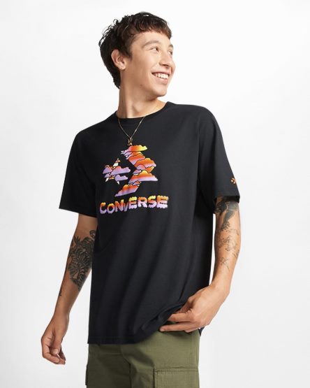 Men's Converse Star Chevron Clouds Graphic T-Shirts Black | AU 49E85E